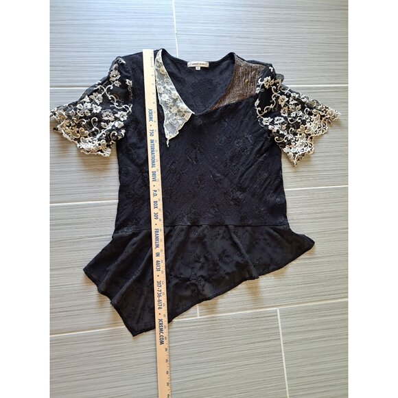 Vintage Spencer Alexis Black Lace Victorian Dark Romantic Top Blouse Shirt Med - Picture 9 of 10